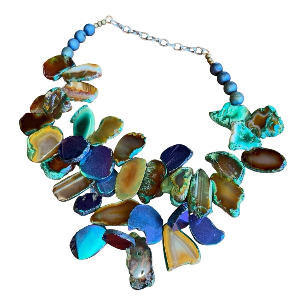 Chunky Agate Slice Statement Necklace Multicolor … - image 2